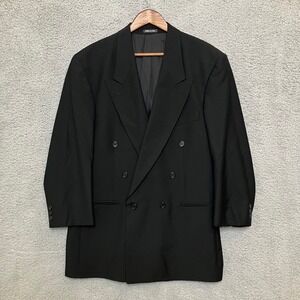 Vtg ZANETTI Zignone Italy Merino Wool Blazer 54R Men Black Double Breasted